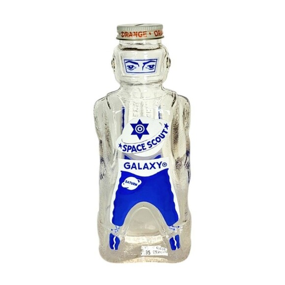 VTG 50s Galaxy Space Foods "Space Scout" Orange Syrup Blue Bottle Coin Bank NOS - Picture 8 of 8